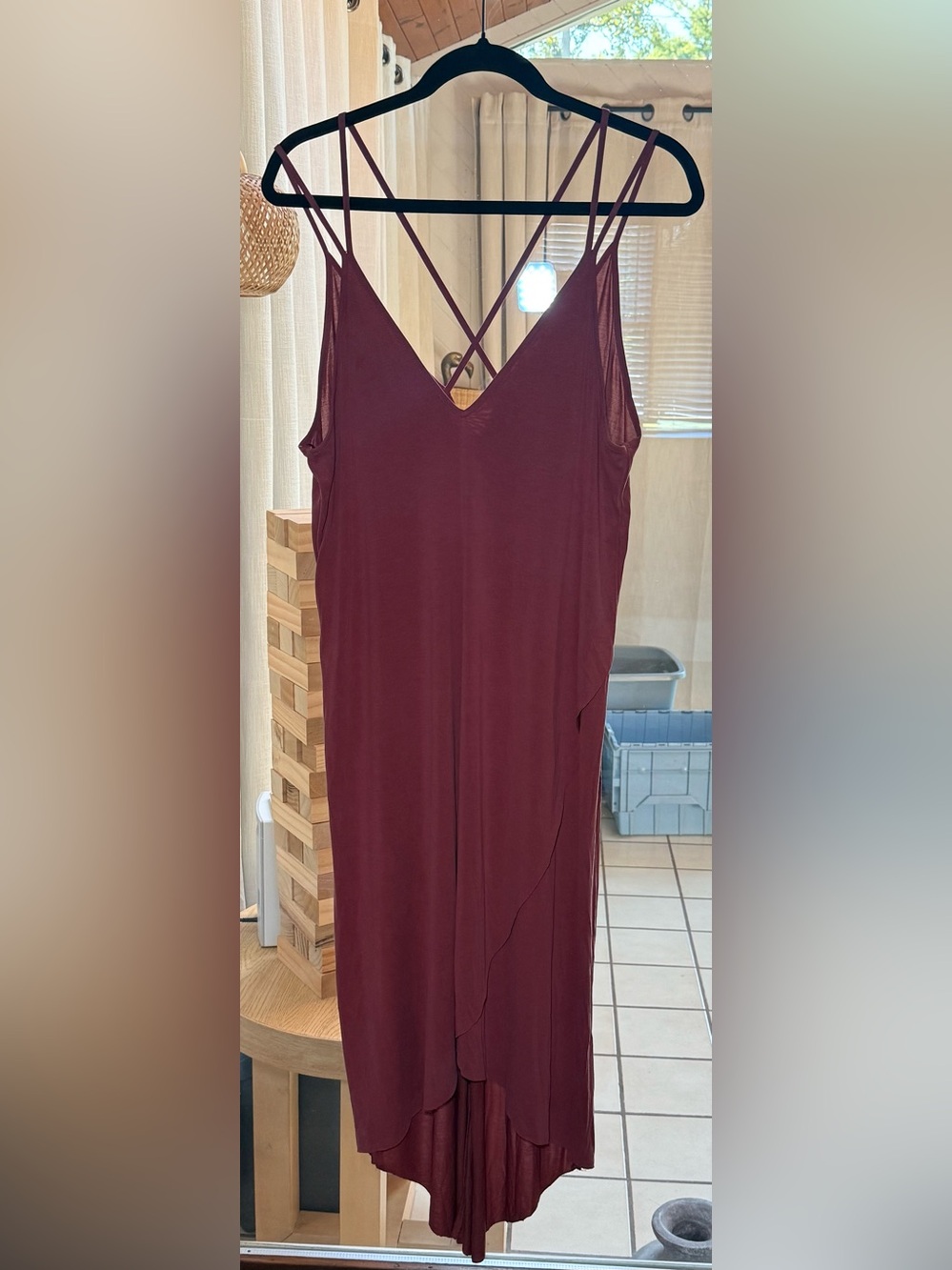 Lush Sleeveless V-Neck Crisscross Back Tunic in Terracotta color - Size Medium